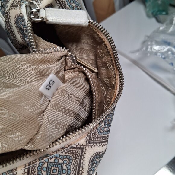 Vintage RARE Prada Hobo Handbag Blue Brown Paisley Nylon Leather Trim Medium - Picture 16 of 16